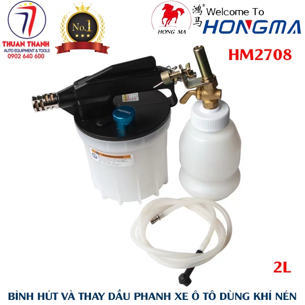 Bình hút thay dầu phanh xe ô tô sử dụng khí nén dung tích 2 lít HONGMA HM2708