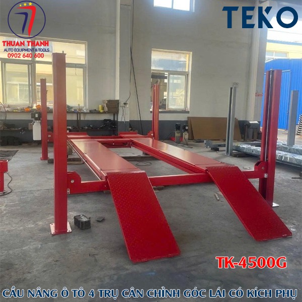 Cầu nâng ô tô 4 trụ cân chỉnh lái tải trọng 4500kg có kèm theo kích phụ